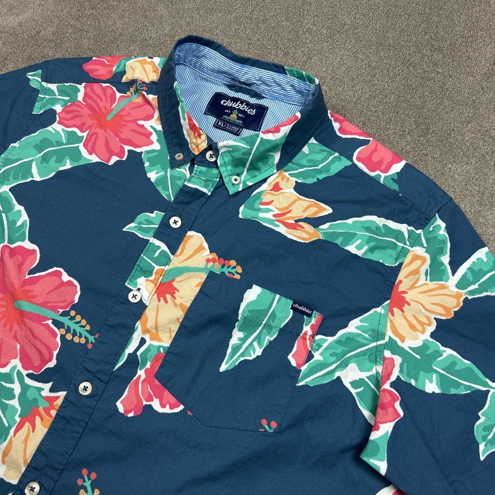 Chubbies Shirt Mens XL Button Down Floral Short Sleeve Stretch Aloha Beach